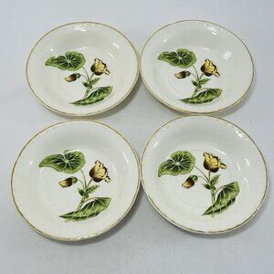 USA Crooksville Thematic Begonia Salad Bowl Dish Plate Soup Lot Set 4 Gold Trim